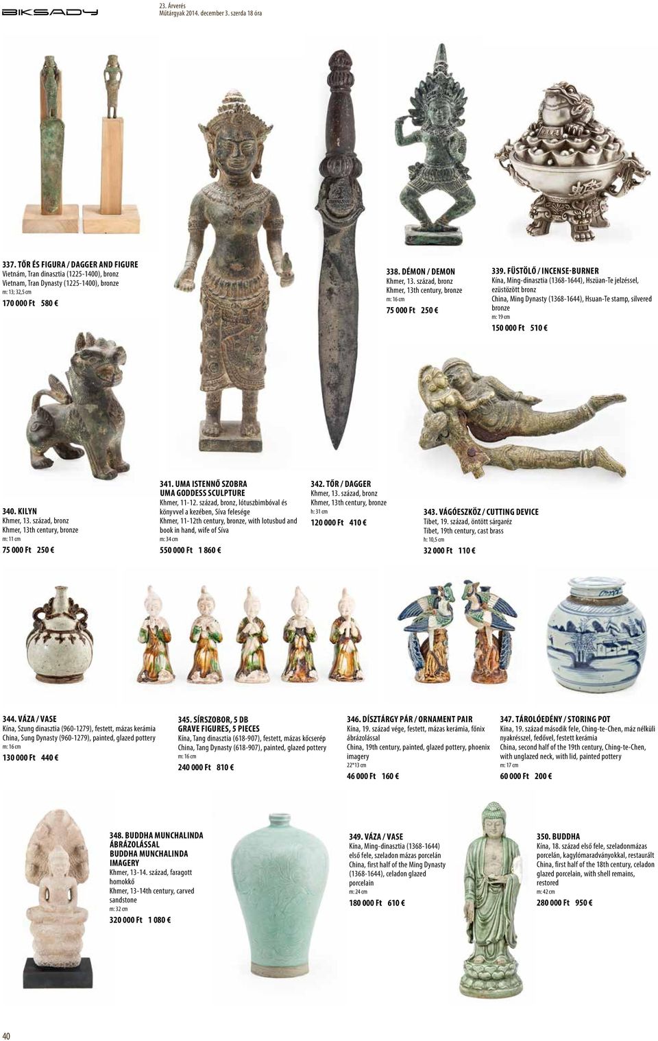 Füstölő / Incense-burner Kína, Ming-dinasztia (1368-1644), Hszüan-Te jelzéssel, ezüstözött bronz China, Ming Dynasty (1368-1644), Hsuan-Te stamp, silvered bronze m: 19 cm 150 000 Ft 510 340.