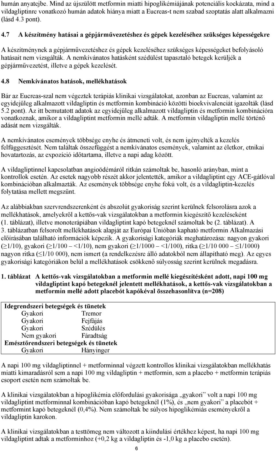 4.7 A készítmény hatásai a gépjárművezetéshez és gépek kezeléséhez szükséges képességekre A készítménynek a gépjárművezetéshez és gépek kezeléséhez szükséges képességeket befolyásoló hatásait nem