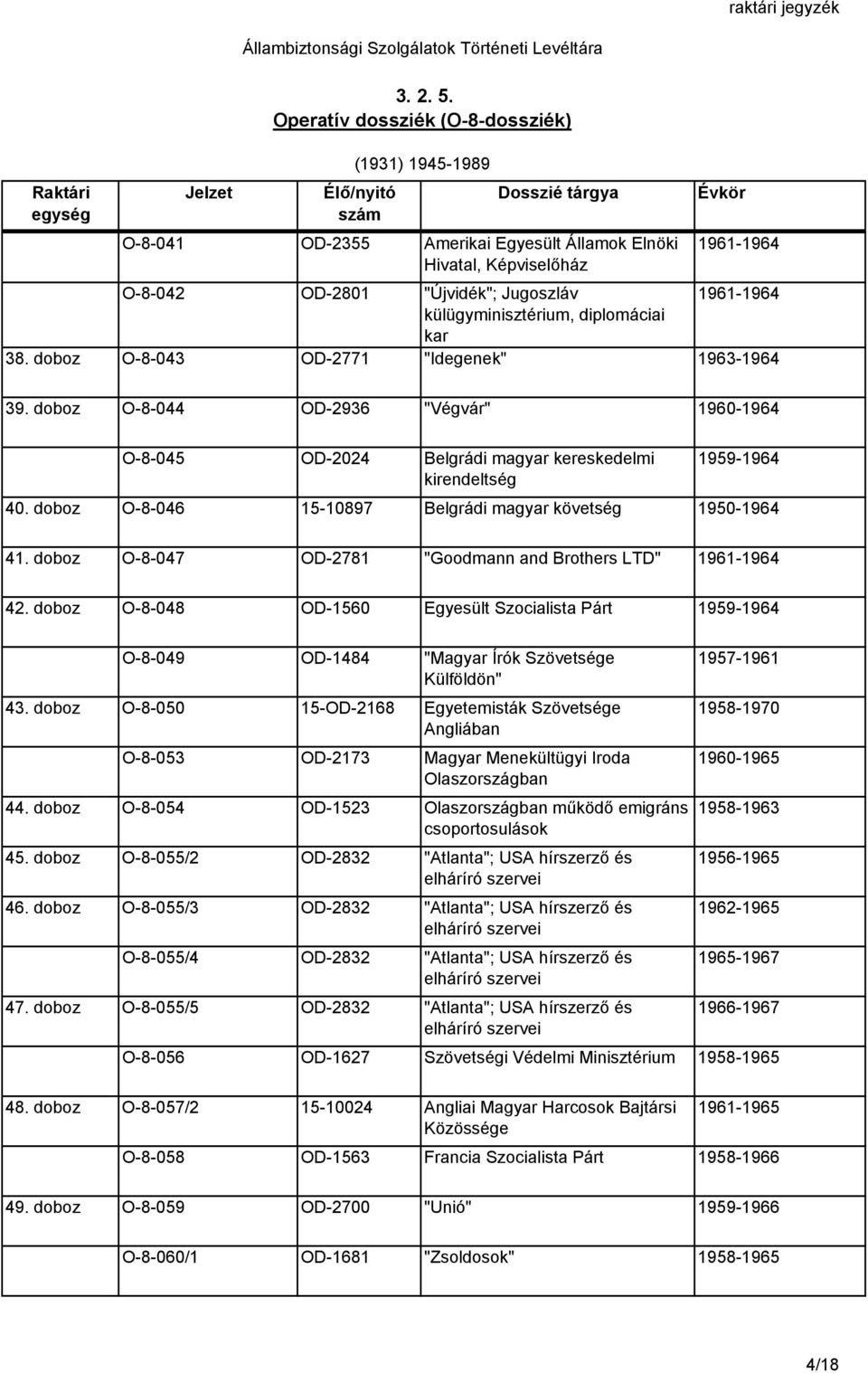 doboz O-8-046 15-10897 Belgrádi magyar követség 1950-1964 41. doboz O-8-047 OD-2781 "Goodmann and Brothers LTD" 1961-1964 42.