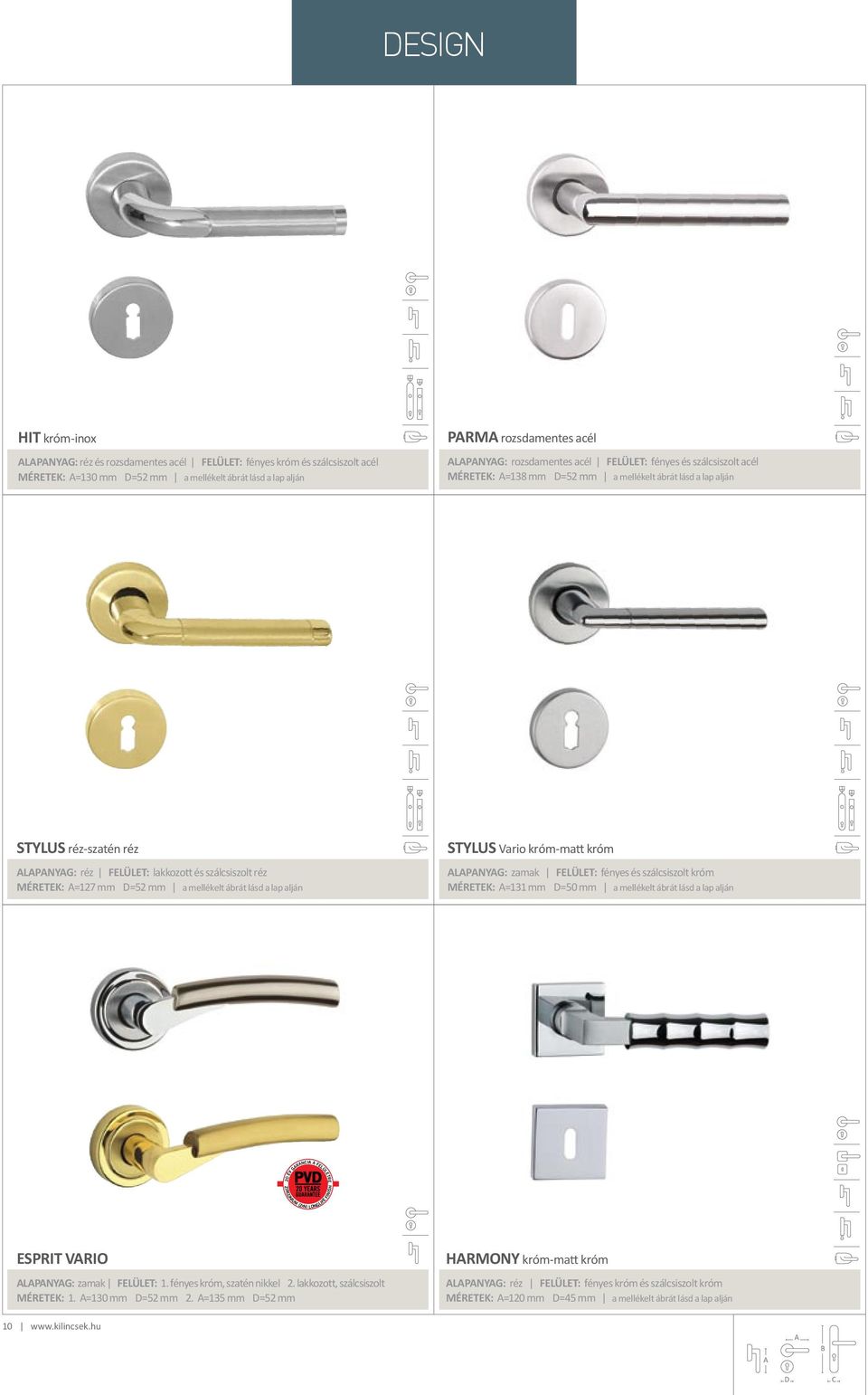 =127 mm =52 mm a mellékelt ábrát lásd a lap alján Stylus Vario króm-matt króm lapanyag: zamak Felület: fényes és szálcsiszolt króm Méretek: =131 mm =50 mm a mellékelt ábrát lásd a lap alján Esprit