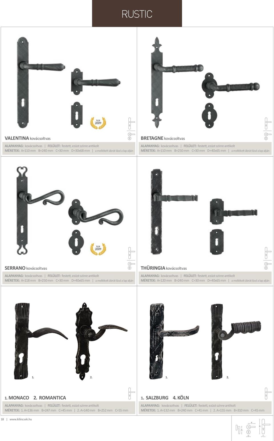 festett, ezüst színre antikolt Méretek: =118 mm =250 mm =30 mm =40x65 mm a mellékelt ábrát lásd a lap alján Thüringia kovácsoltvas lapanyag: kovácsoltvas Felület: festett, ezüst színre antikolt