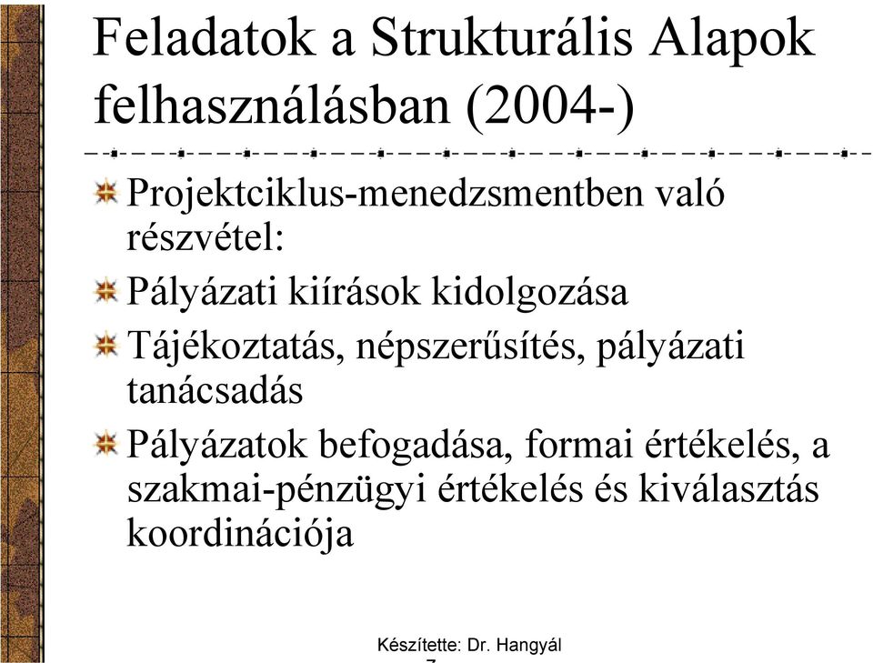 kidolgozása Tájékoztatás, népszerűsítés, pályázati tanácsadás