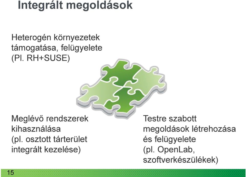 osztott tárterület integrált kezelése) 15 Testre szabott