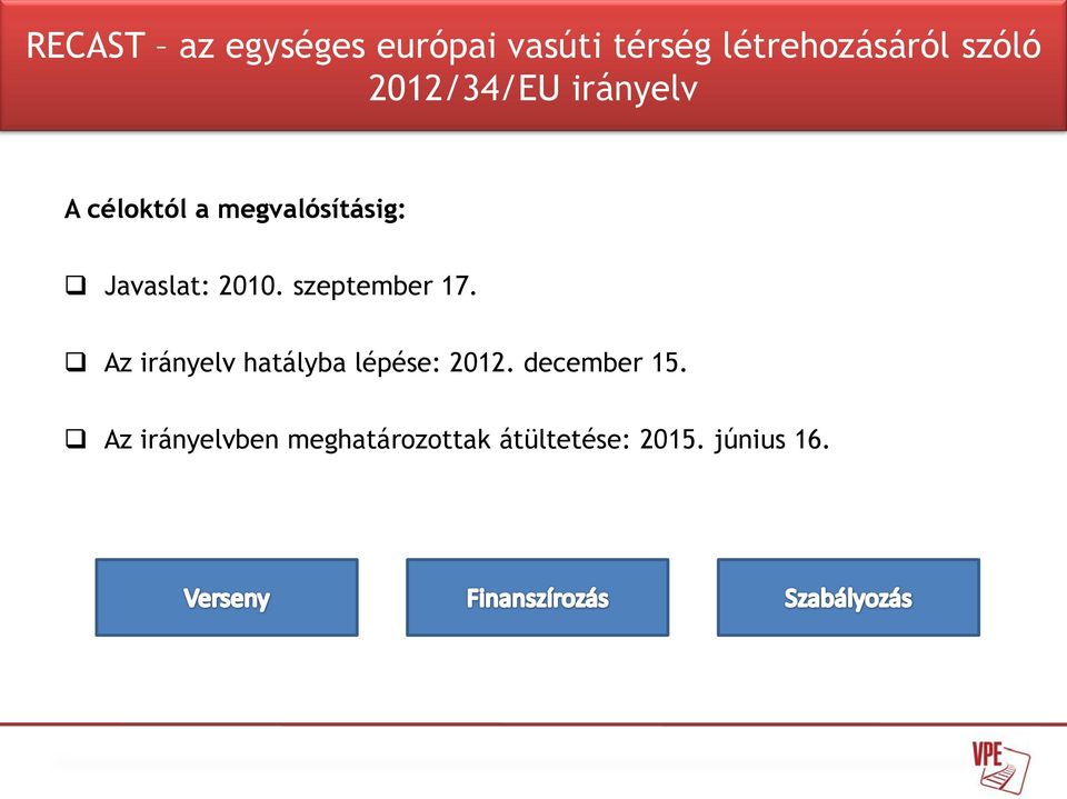 2010. szeptember 17. Az irányelv hatályba lépése: 2012.