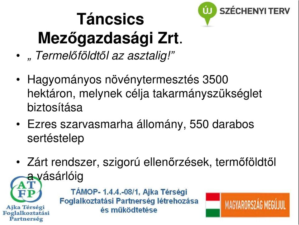 takarmányszükséglet biztosítása Ezres szarvasmarha állomány, 550