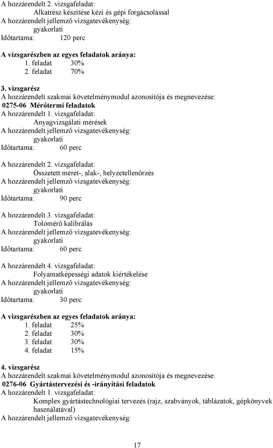 vizsgafeladat: nyagvizsgálati mérések hozzárendelt jellemző vizsgatevékenység: gyakorlati Időtartama: 60 perc hozzárendelt 2.