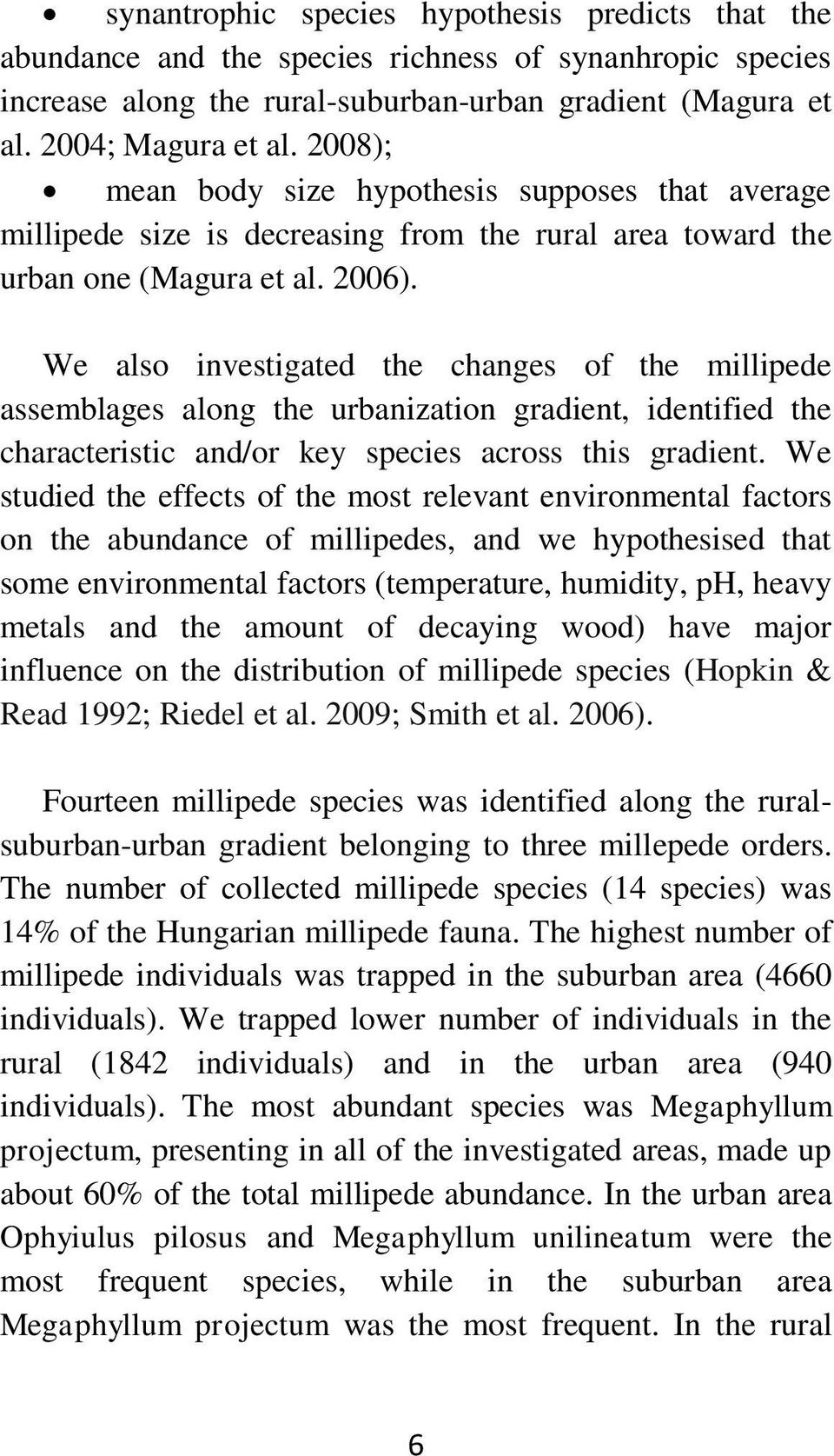 We also investigated the changes of the millipede assemblages along the urbanization gradient, identified the characteristic and/or key species across this gradient.