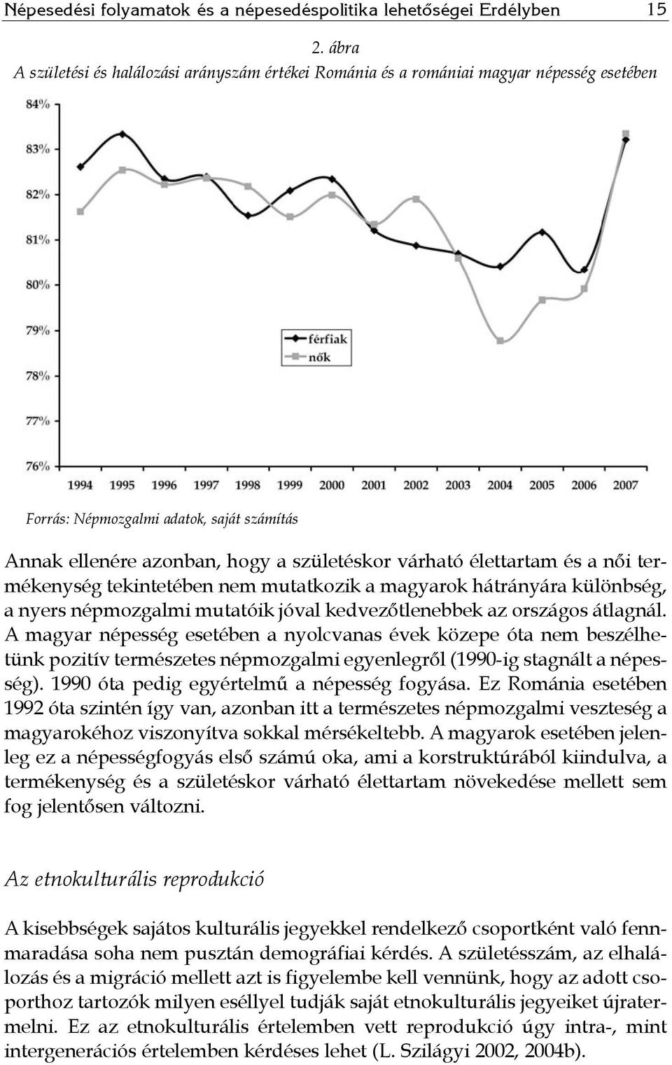 élettartam és a női termékenység tekintetében nem mutatkozik a magyarok hátrányára különbség, a nyers népmozgalmi mutatóik jóval kedvezőtlenebbek az országos átlagnál.