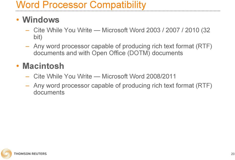 documents and with Open Office (DOTM) documents Macintosh Cite While You Write