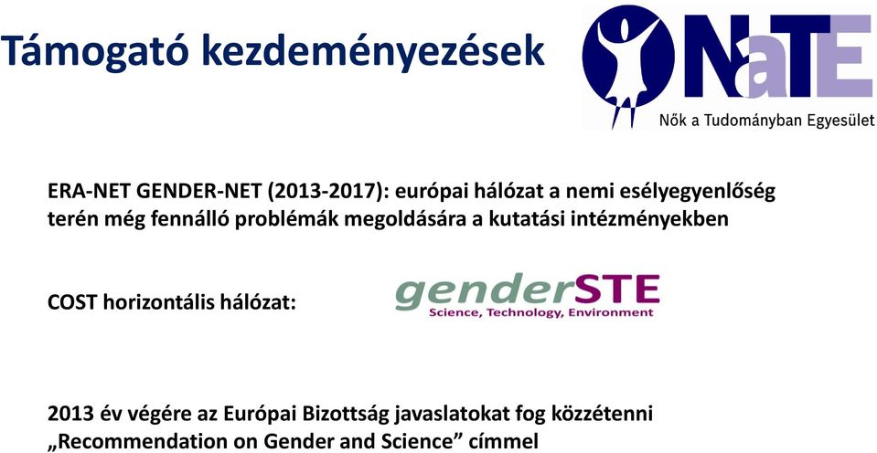 intézményekben COST horizontális hálózat: 2013 év végére az Európai