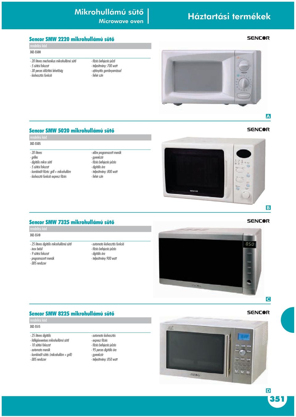 fôzés: grill + mikrohullám kiolvasztó funkció expresz fôzés elôre programozott menük gyerekzár fôzés befejezés jelzés digitális óra teljesítmény: 00 watt fehér szín Sencor SMW 7325 mikrohullámú sütô