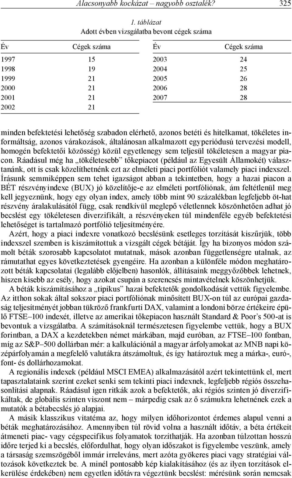 szabadon elérhető, azonos betéti és hitelkamat, tökéletes informáltság, azonos várakozások, általánosan alkalmazott egyperiódusú tervezési modell, homogén befektetői közösség) közül egyetlenegy sem