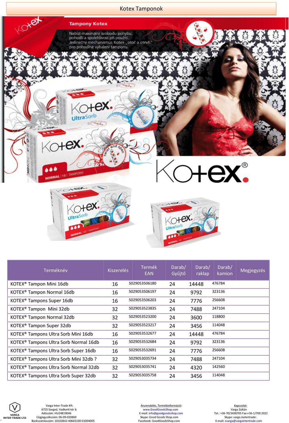 KOTEX Tampons Ultra Sorb Normal 2db KOTEX Tampons Ultra Sorb Super 2db 72 Szeged, Vadkerti tér.