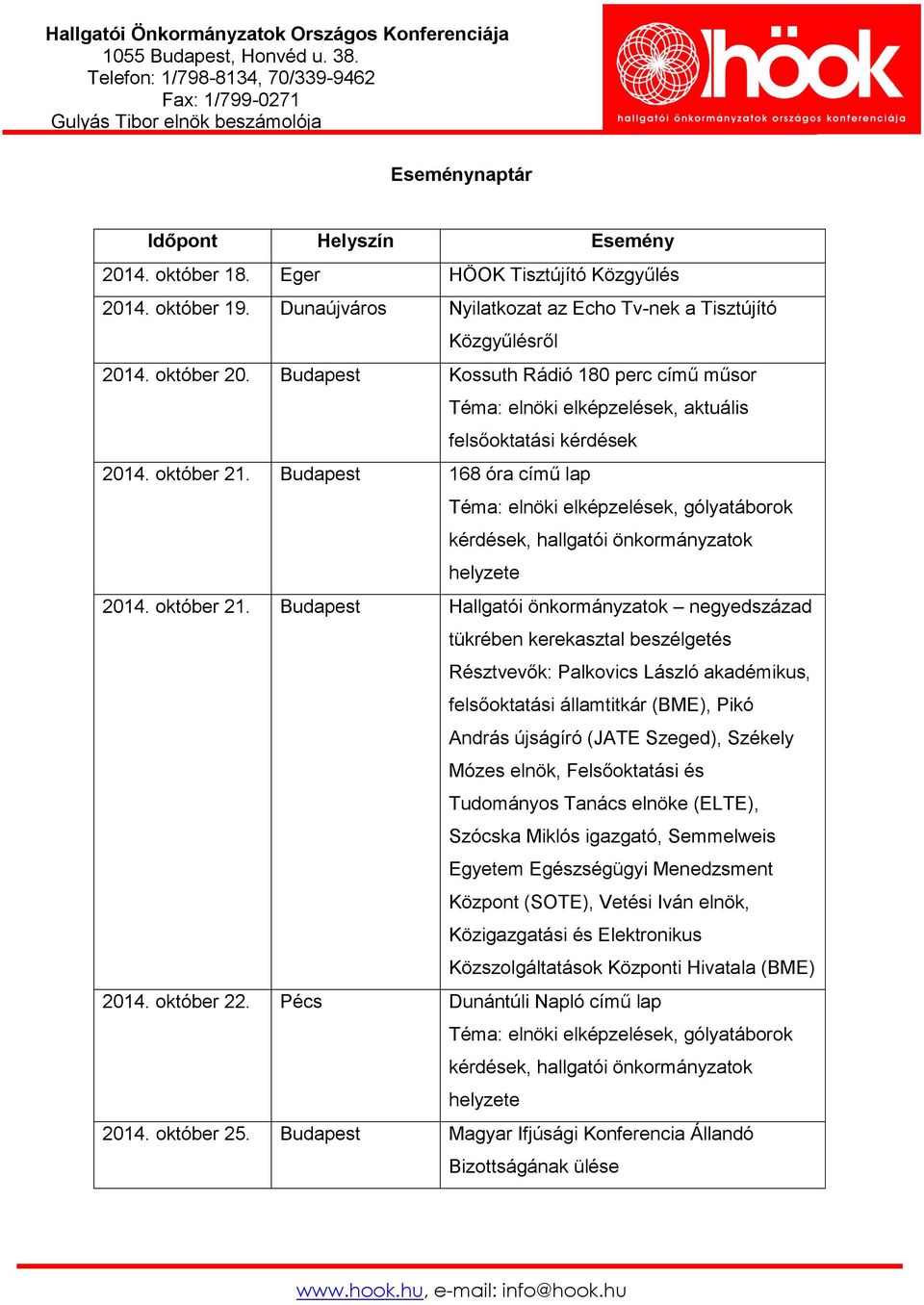 Budapest 168 óra című lap Téma: elnöki elképzelések, gólyatáborok kérdések, hallgatói önkormányzatok helyzete 2014. október 21.