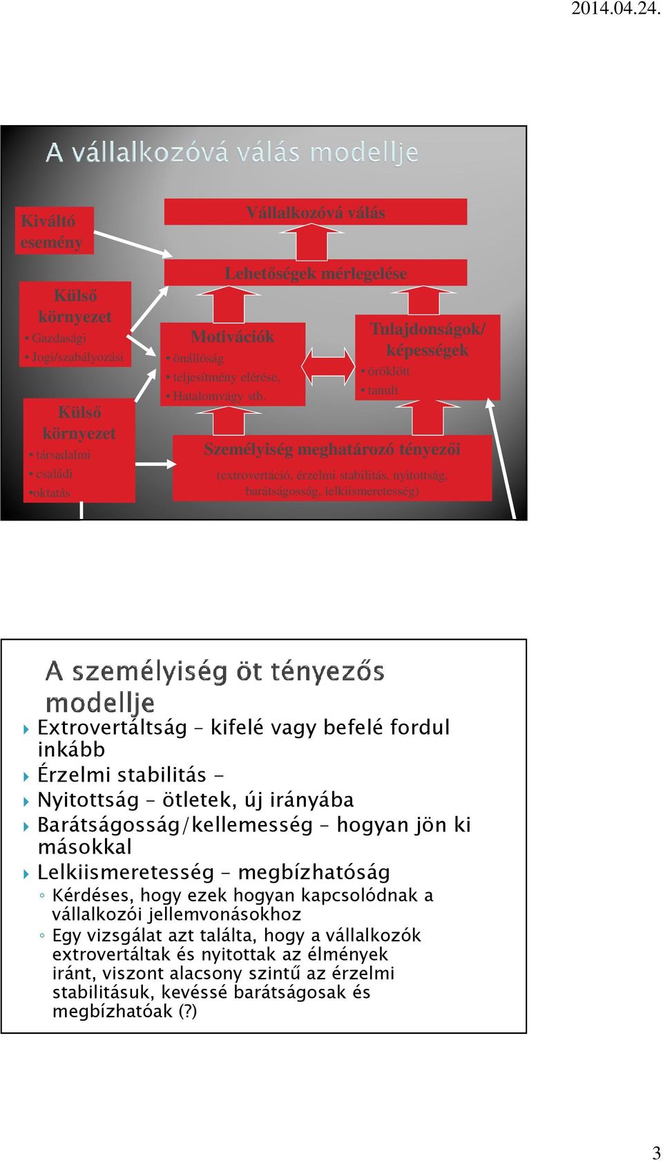 Extrovertáltság kifelé vagy befelé fordul inkább Érzelmi stabilitás - Nyitottság ötletek, új irányába Barátságosság/kellemesség hogyan jön ki másokkal Lelkiismeretesség megbízhatóság Kérdéses, hogy