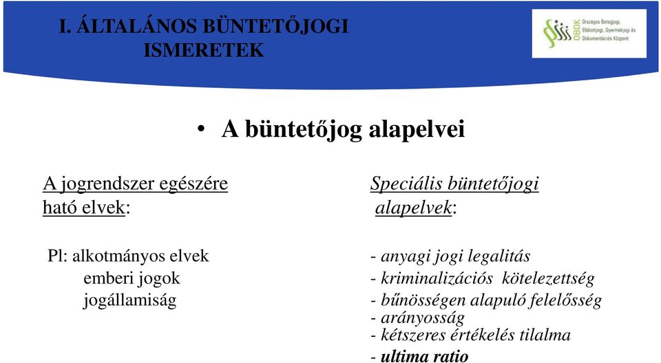 büntetőjogi alapelvek: - anyagi jogi legalitás - kriminalizációs kötelezettség