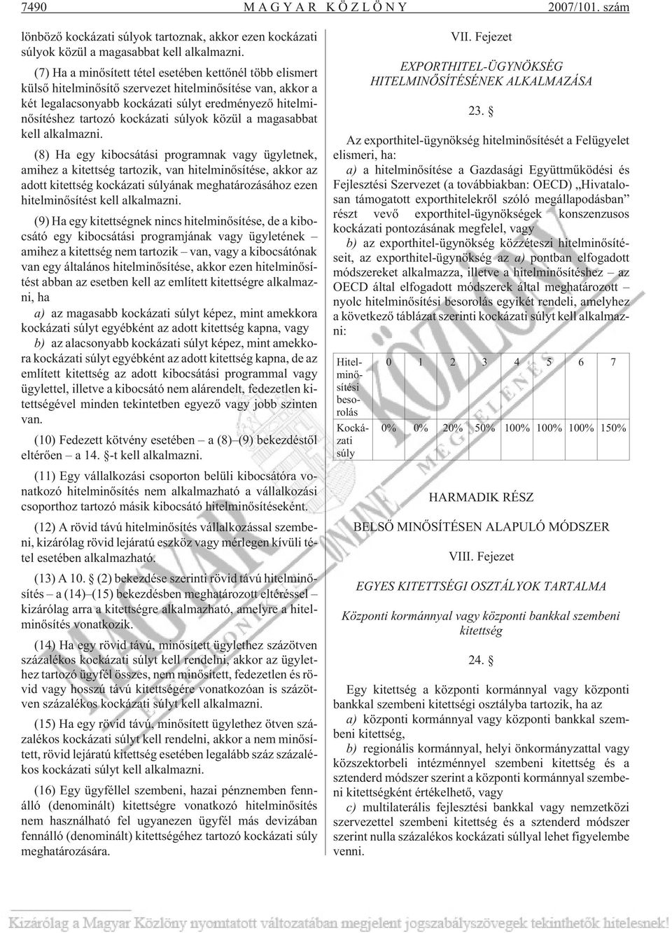 súlyok közül a magasabbat kell alkalmazni.