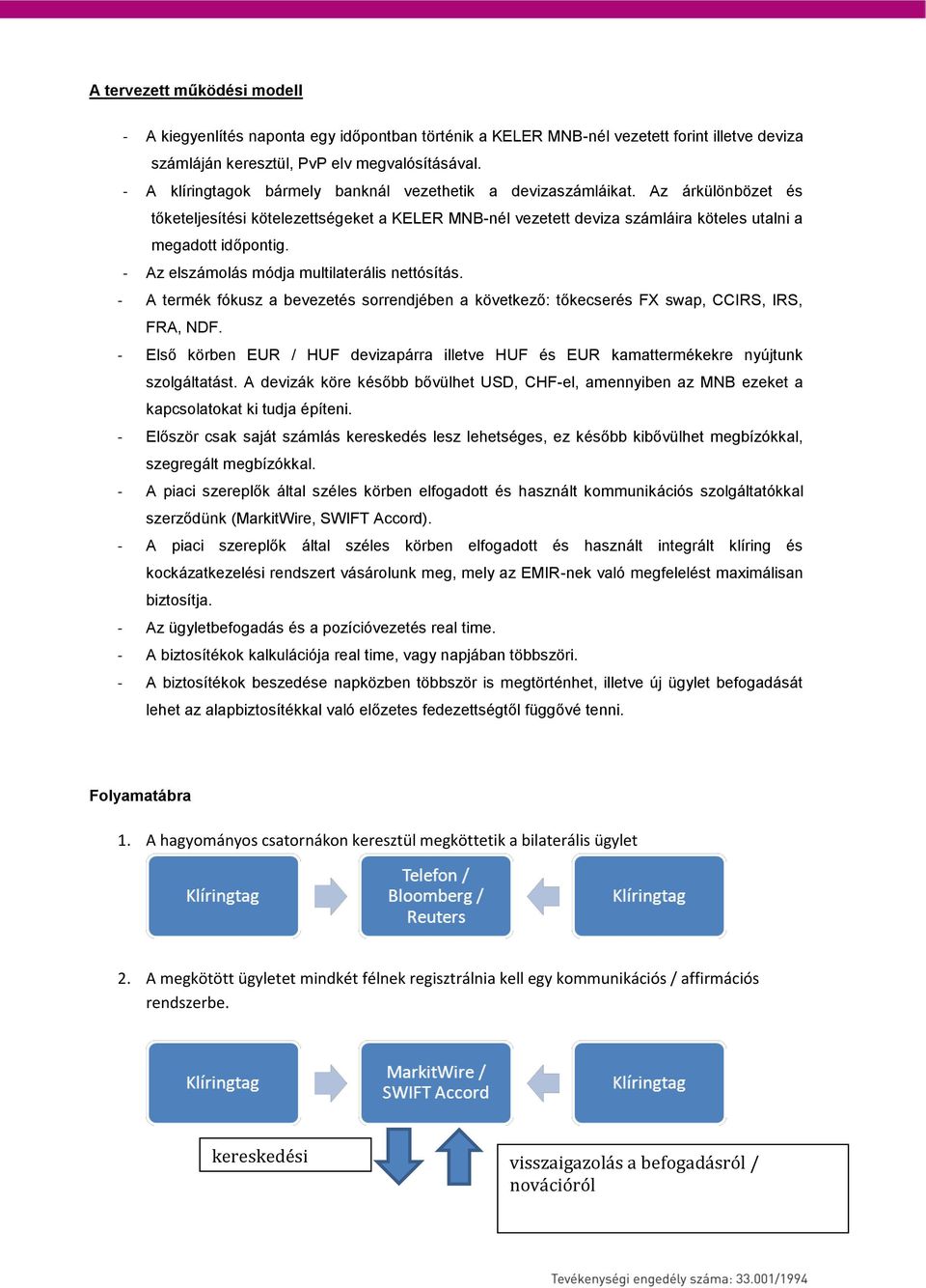 - Az elszámolás módja multilaterális nettósítás. - A termék fókusz a bevezetés sorrendjében a következő: tőkecserés FX swap, CCIRS, IRS, FRA, NDF.