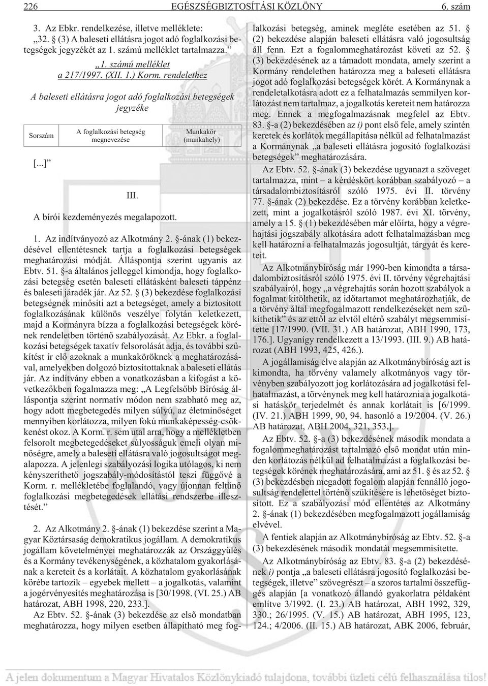..] A foglalkozási betegség megnevezése III. A bí rói kez de mé nye zés meg ala po zott. Mun ka kör (mun ka hely) 1. Az in dít vá nyo zó az Al kot mány 2.