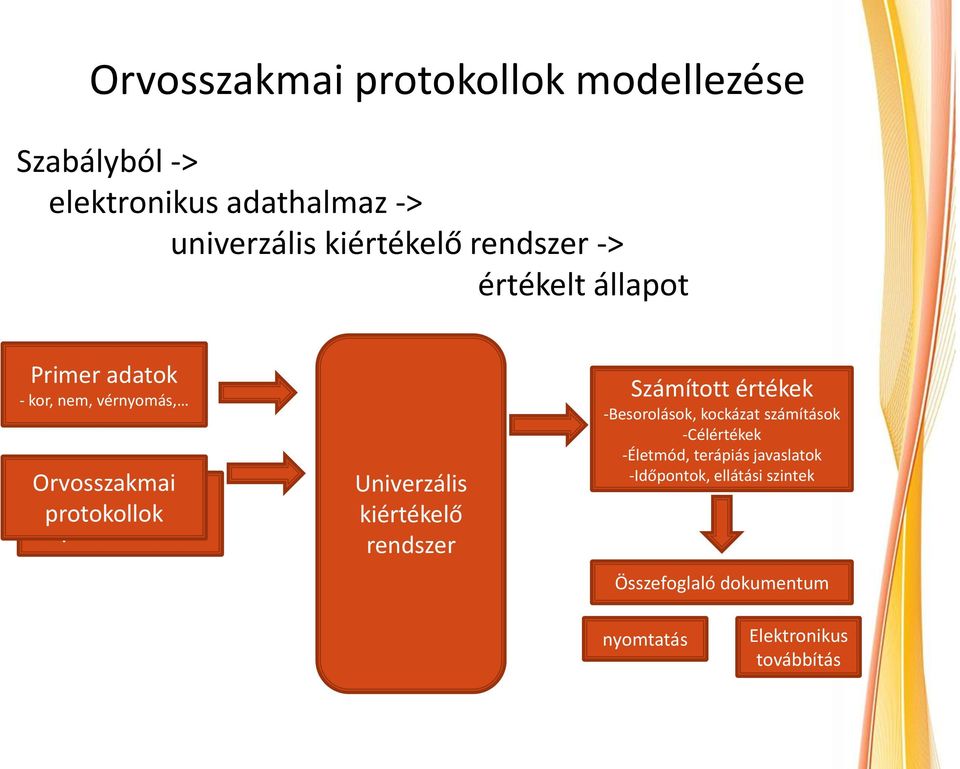 számítások -Célértékek -Életmód, terápiás javaslatok -Időpontok, ellátási szintek Orvosszakmai Univerzális