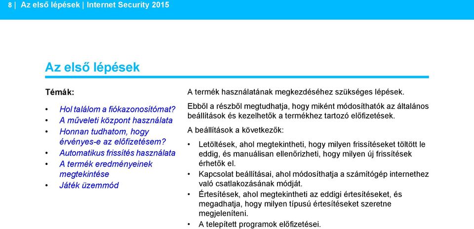 A műveleti központ használata Honnan tudhatom, hogy A beállítások a következők: érvényes-e az előfizetésem?