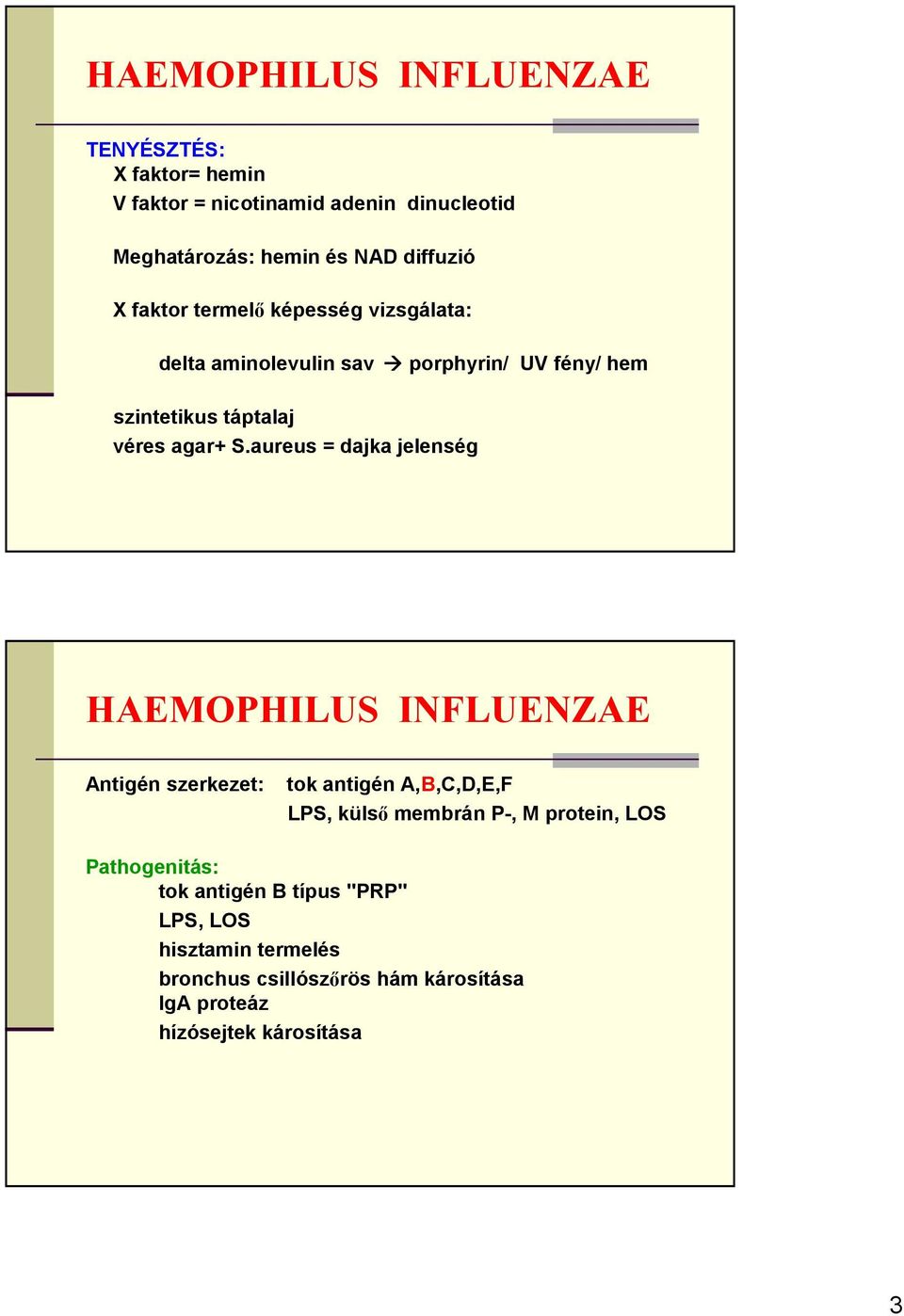 aureus = dajka jelenség HAEMOPHILUS INFLUENZAE Antigén szerkezet: tok antigén A,B,C,D,E,F LPS, külsı membrán P-, M protein, LOS