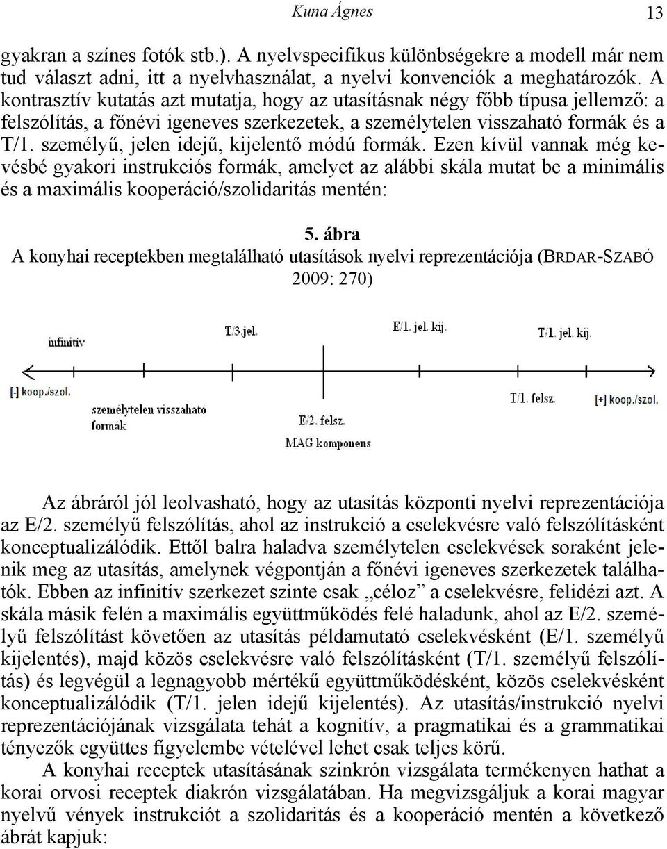 személyű, jelen idejű, kijelentő módú formák. Ezen kívül vannak még kevésbé gyakori instrukciós formák, amelyet az alábbi skála mutat be a minimális és a maximális kooperáció/szolidaritás mentén: 5.