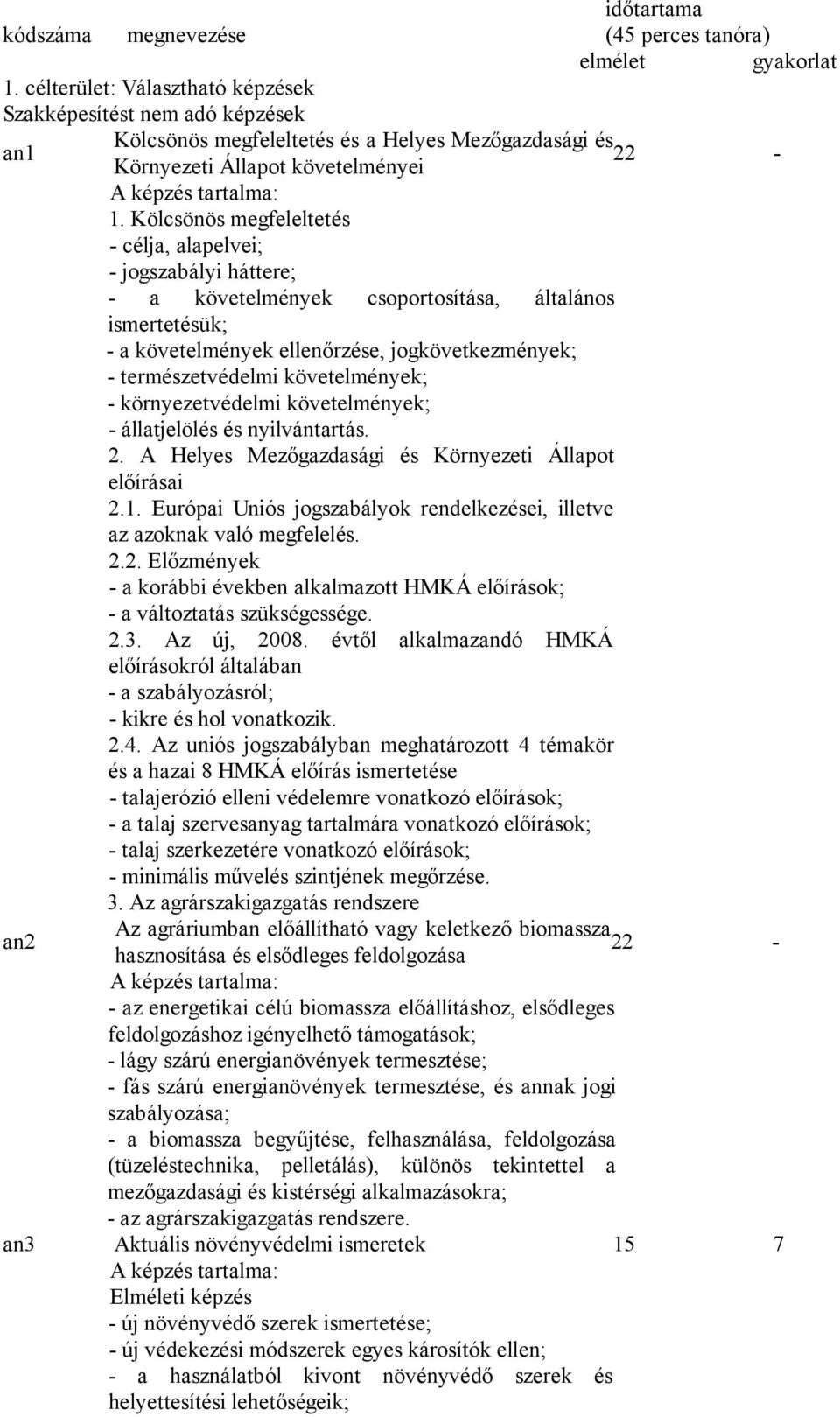 Kölcsönös megfeleltetés - célja, alapelvei; - jogszabályi háttere; - a követelmények csoportosítása, általános ismertetésük; - a követelmények ellenőrzése, jogkövetkezmények; - természetvédelmi