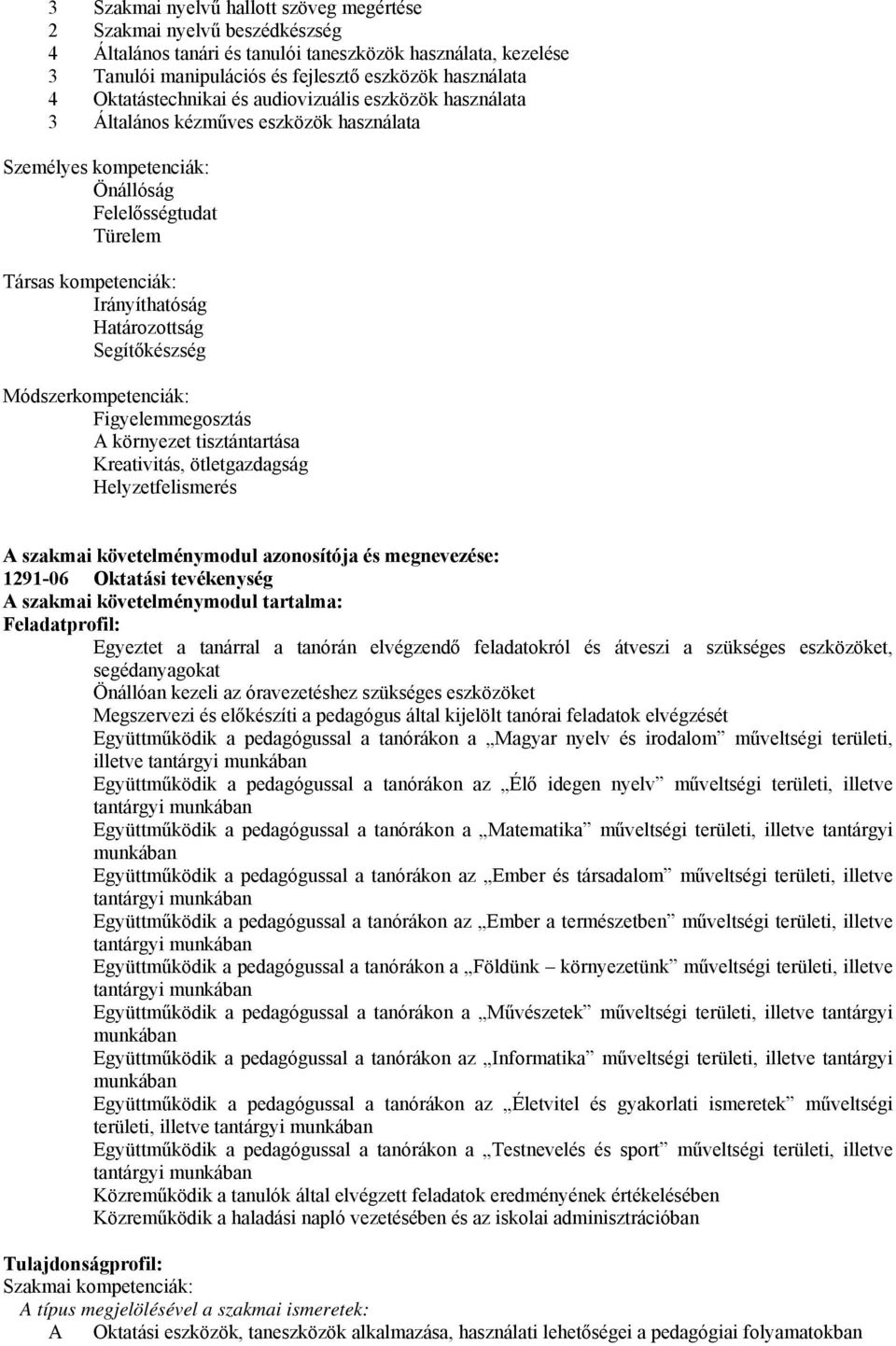 Határozottság Segítőkészség Módszerkompetenciák: Figyelemmegosztás A környezet tisztántartása Kreativitás, ötletgazdagság Helyzetfelismerés A szakmai követelménymodul azonosítója és megnevezése: