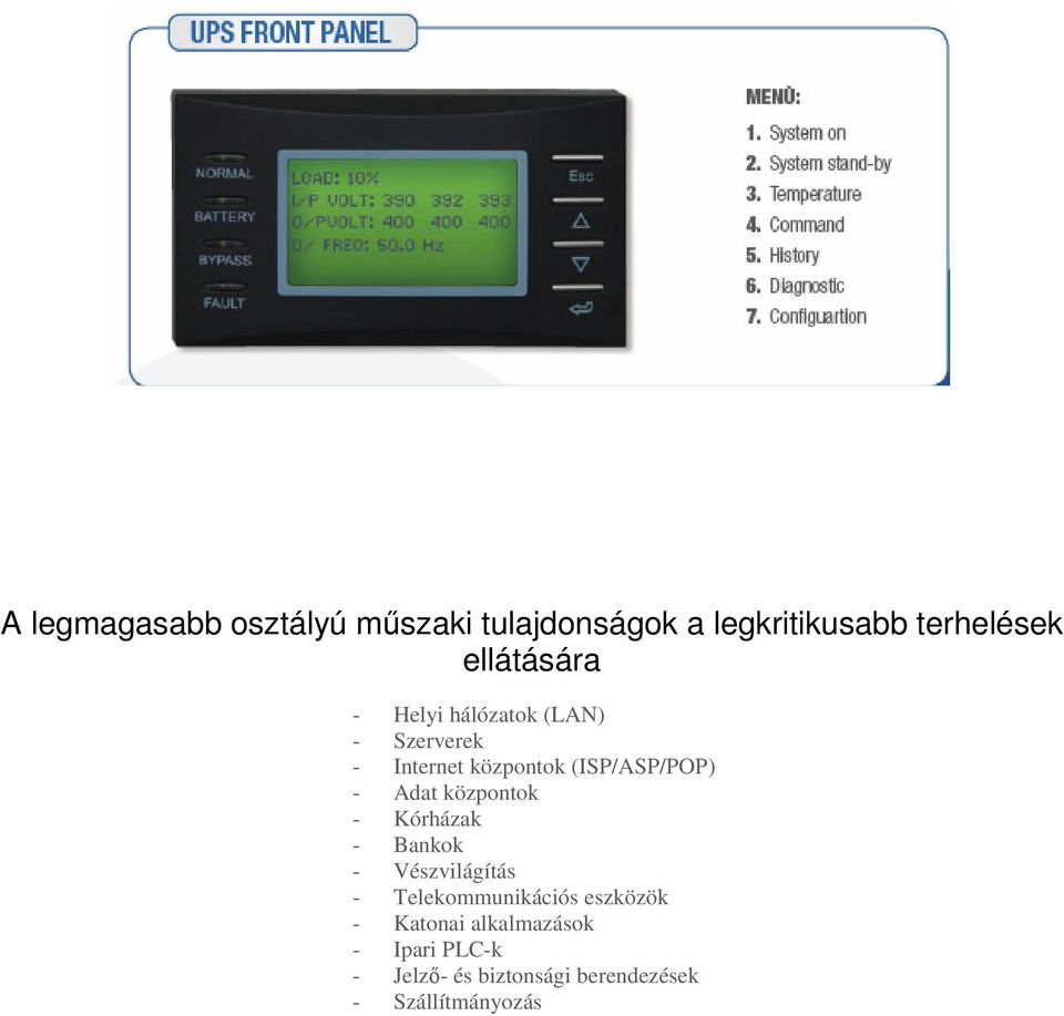 (ISP/ASP/POP) - Adat központok - Kórházak - Bankok - Vészvilágítás - Telekommunikációs