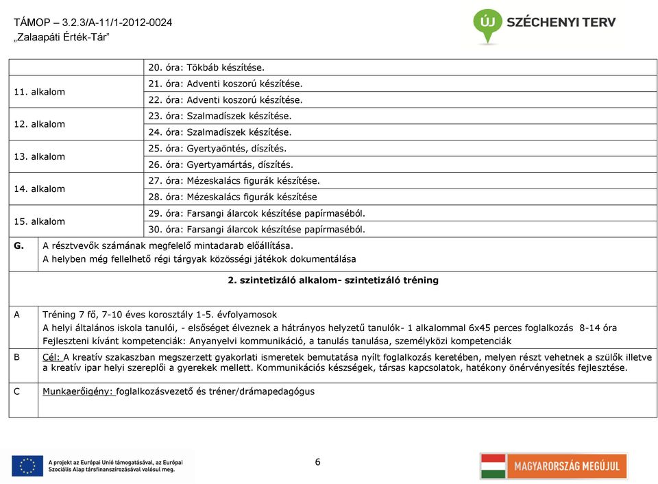 óra: Farsangi álarcok készítése papírmaséból. 30. óra: Farsangi álarcok készítése papírmaséból. G. A résztvevők számának megfelelő mintadarab előállítása.