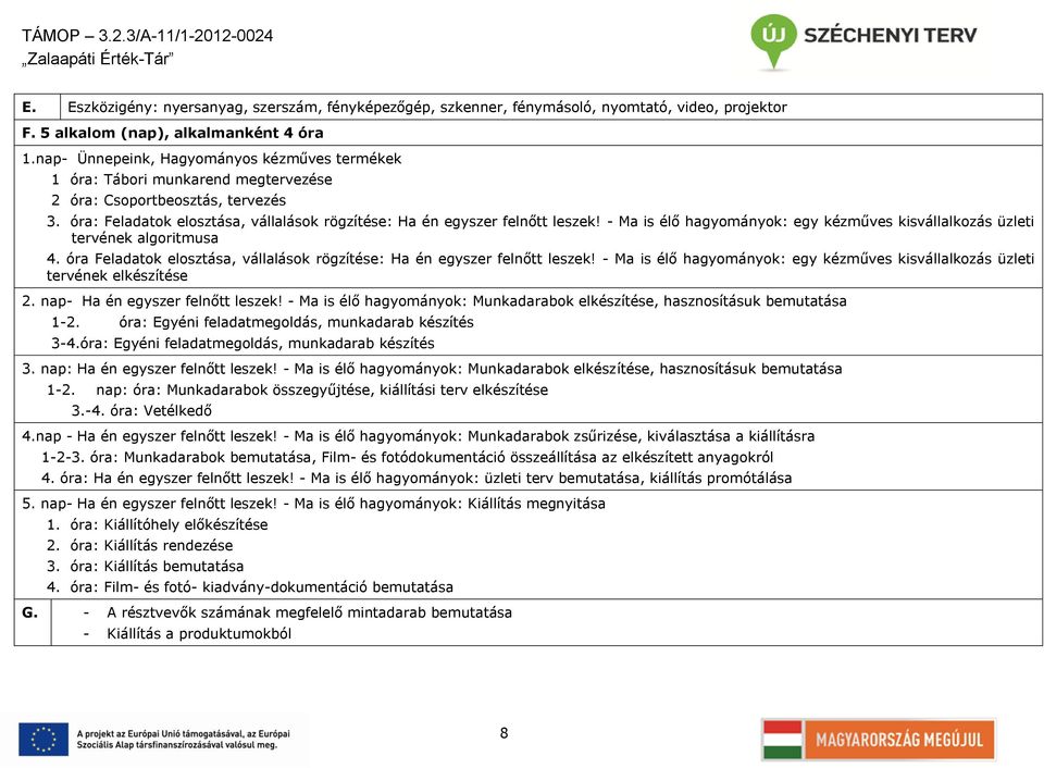 - Ma is élő hagyományok: egy kézműves kisvállalkozás üzleti tervének algoritmusa 4. óra Feladatok elosztása, vállalások rögzítése: Ha én egyszer felnőtt leszek!