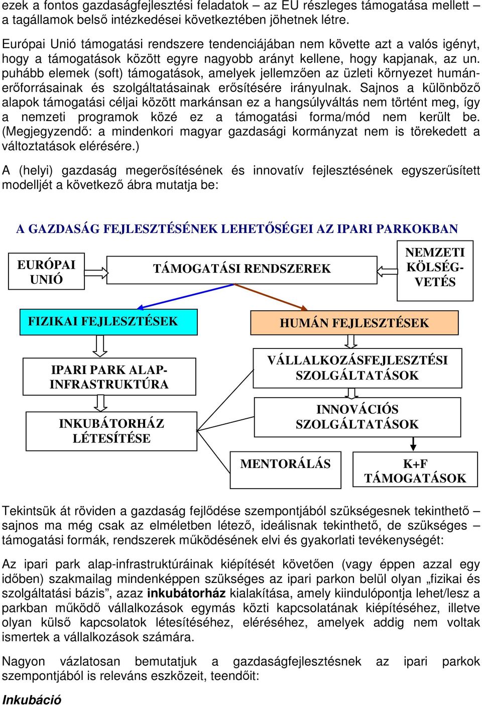 puhább elemek (soft) támogatások, amelyek jellemzően az üzleti környezet humánerőforrásainak és szolgáltatásainak erősítésére irányulnak.