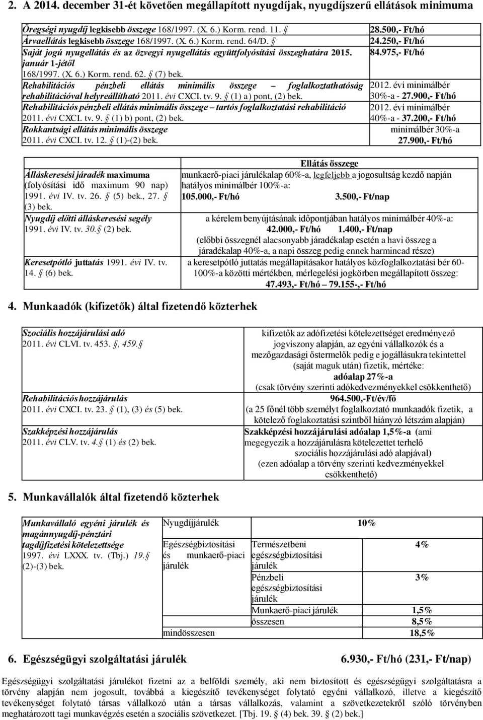 Rehabilitációs pénzbeli ellátás minimális összege foglalkoztathatóság rehabilitációval helyreállítható 2011. évi CXCI. tv. 9. (1) a) pont, (2) bek.