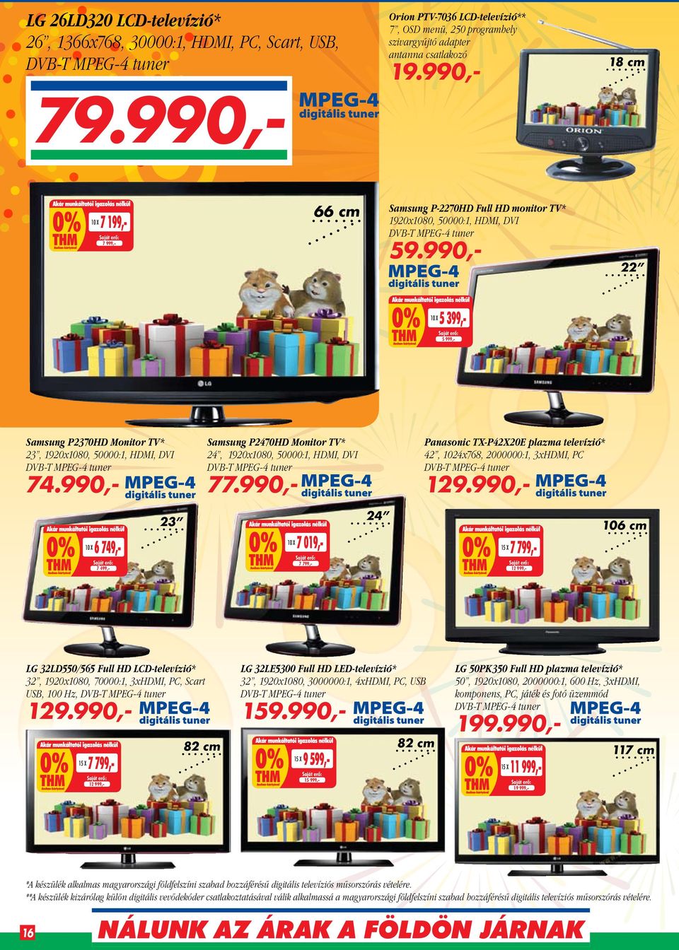 990,- 18 cm 10 X 7 199,- 7 999,- 66 cm Samsung P-2270HD Full HD monitor TV* 1920x1080, 50000:1, HDMI, DVI DVB-T MPEG-4 tuner 59.