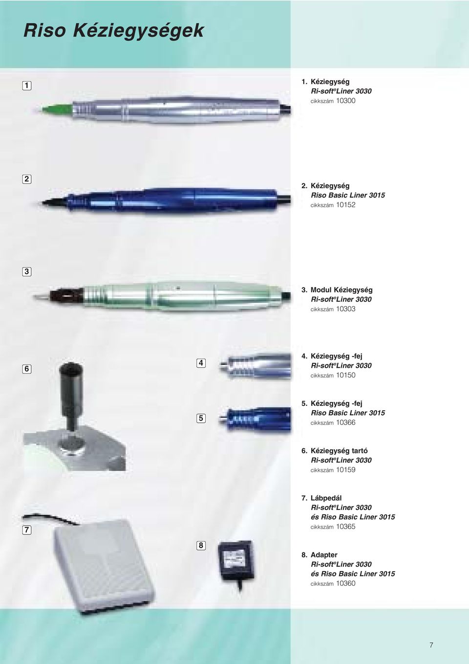 Kéziegység -fej Ri-soft Liner 3030 cikkszám 10150 5 5. Kéziegység -fej Riso Basic Liner 3015 cikkszám 10366 6.