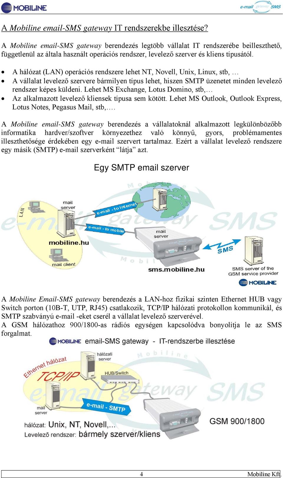 A hálózat (LAN) operációs rendszere lehet NT, Novell, Unix, Linux, stb, A vállalat levelező szervere bármilyen típus lehet, hiszen SMTP üzenetet minden levelező rendszer képes küldeni.