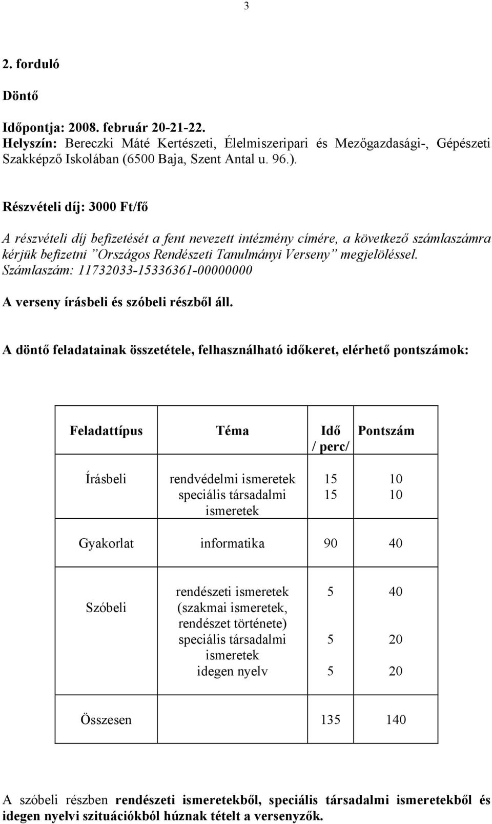 Számlaszám: 11732033-1336361-00000000 A verseny írásbeli és szóbeli részből áll.