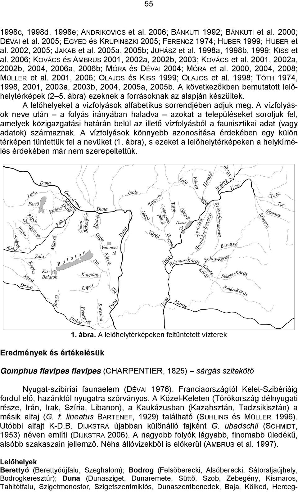 2000, 2004, 2008; MÜLLER et al. 2001, 2006; OLAJOS és KISS 1999; OLAJOS et al. 1998; TÓTH 1974, 1998, 2001, 2003a, 2003b, 2004, 2005a, 2005b. A következőkben bemutatott lelőhelytérképek (2 5.