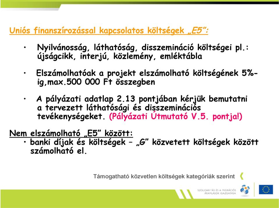 500 000 Ft összegben költségének 5%- A pályázati adatlap 2.