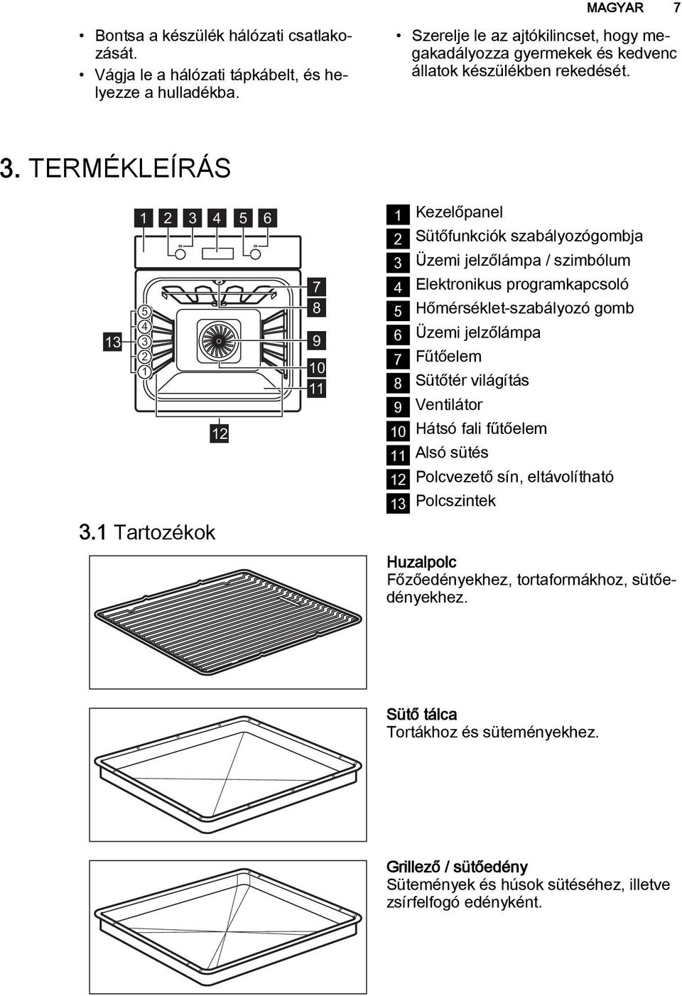 1 Tartozékok 12 7 8 9 10 11 1 Kezelőpanel 2 Sütőfunkciók szabályozógombja 3 Üzemi jelzőlámpa / szimbólum 4 Elektronikus programkapcsoló 5 -szabályozó gomb 6 Üzemi jelzőlámpa 7