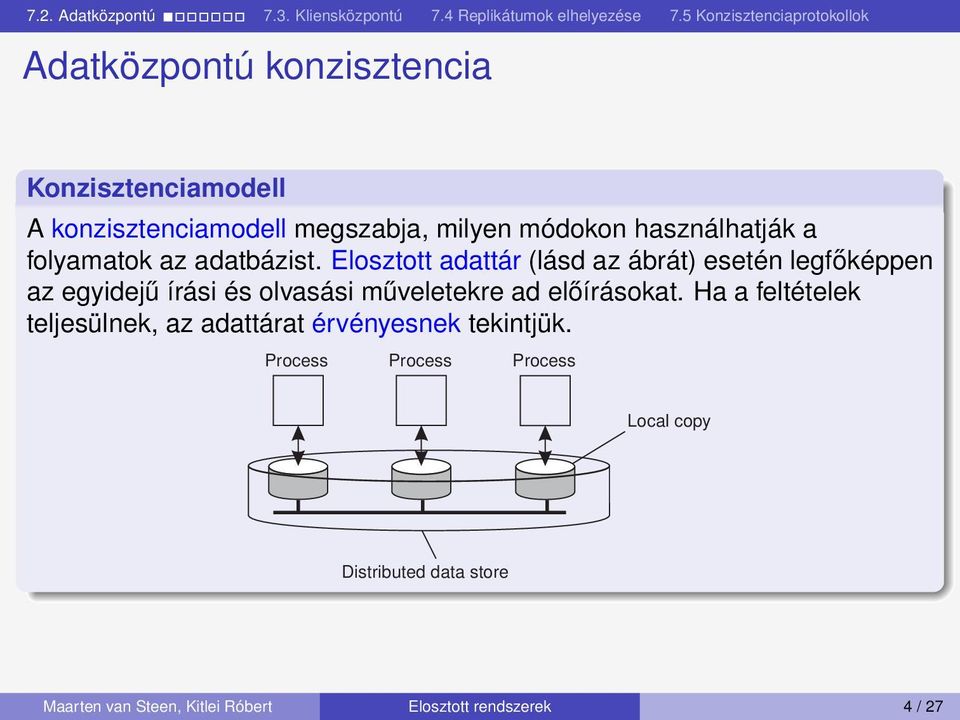 Elosztott adattár (lásd az ábrát) esetén legfőképpen az egyidejű írási és olvasási műveletekre ad
