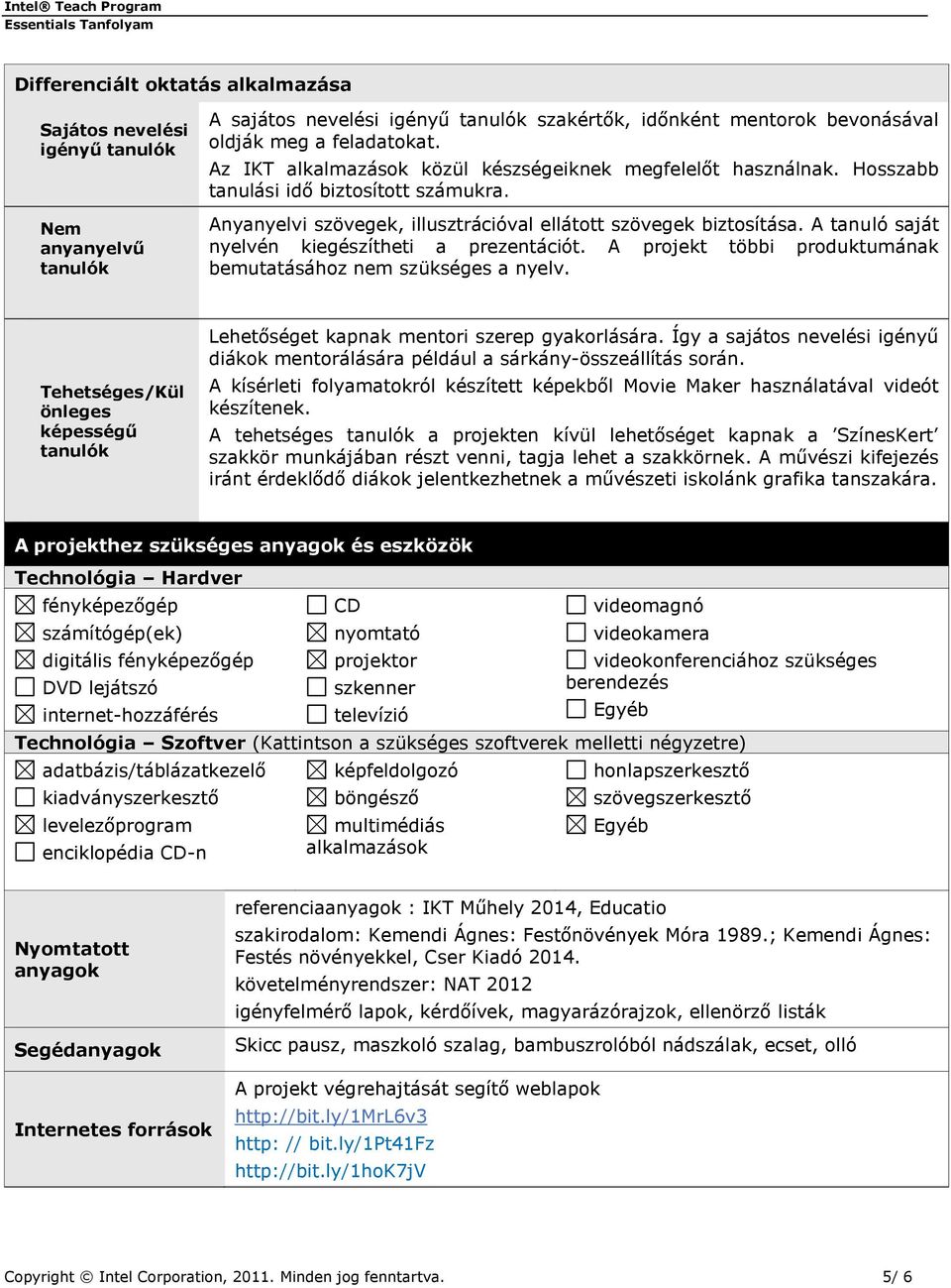 A tanuló saját nyelvén kiegészítheti a prezentációt. A projekt többi produktumának bemutatásához nem szükséges a nyelv.