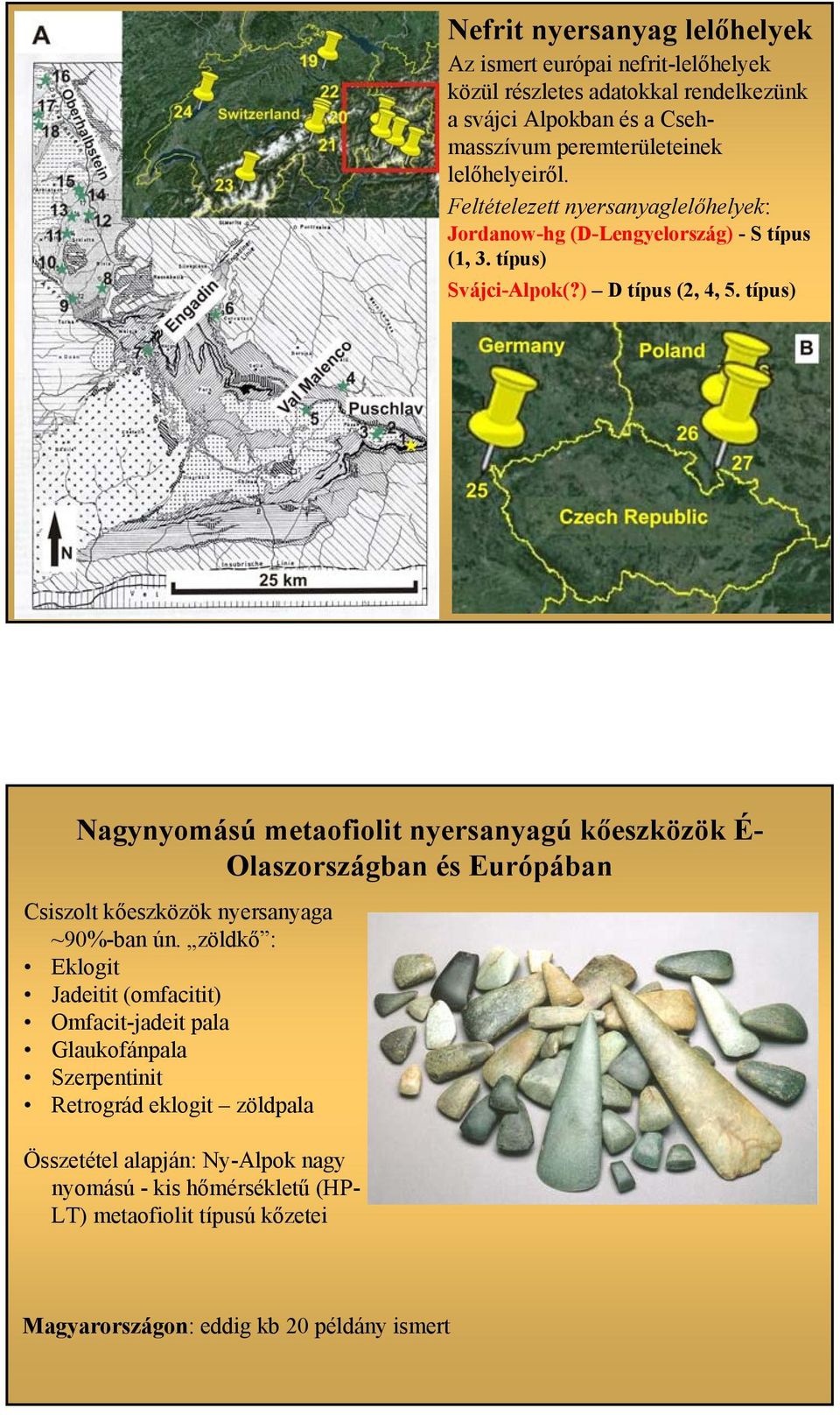 típus) Nagynyomású metaofiolit nyersanyagú kőeszközök É- Olaszországban és Európában Csiszolt kőeszközök nyersanyaga ~90%-ban ún.