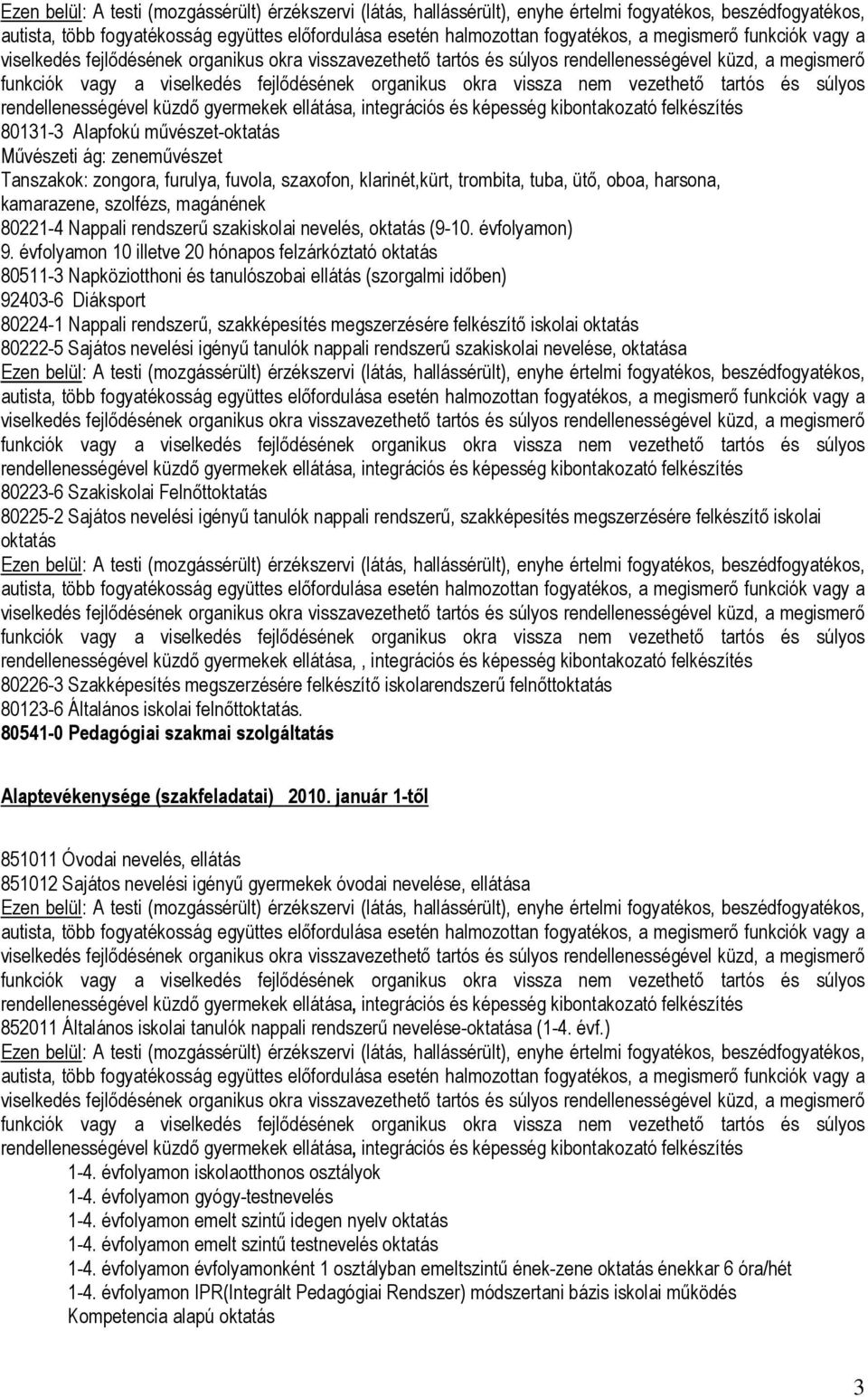 évfolyamon 10 illetve 20 hónapos felzárkóztató oktatás 80511-3 Napköziotthoni és tanulószobai ellátás (szorgalmi időben) 92403-6 Diáksport 80224-1 Nappali rendszerű, szakképesítés megszerzésére