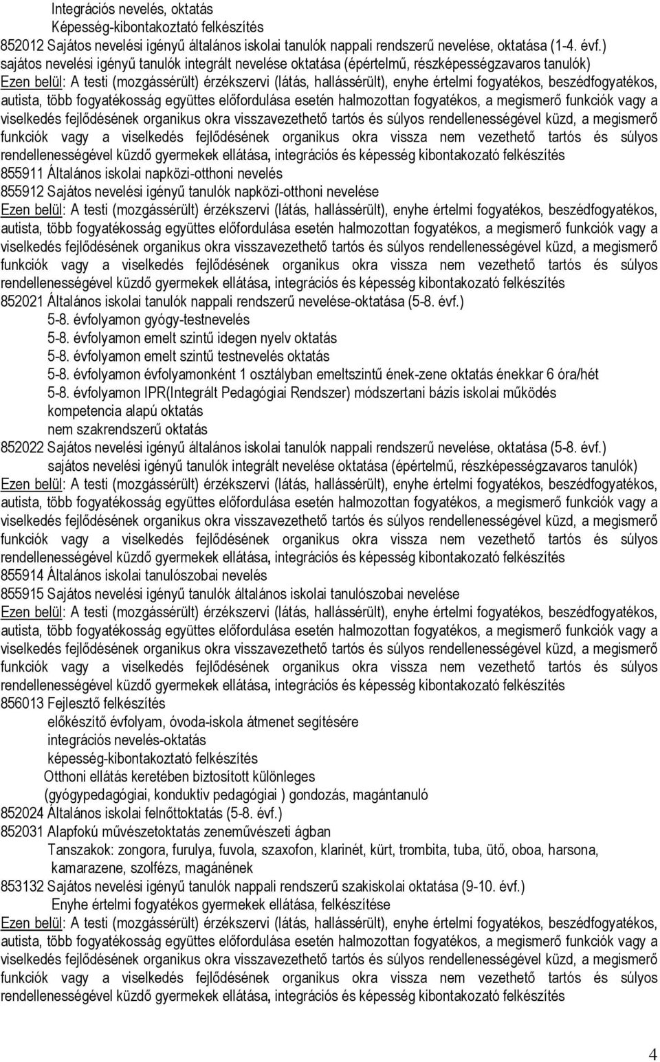 napközi-otthoni nevelése 852021 Általános iskolai tanulók nappali rendszerű nevelése-oktatása (5-8. évf.) 5-8. évfolyamon gyógy-testnevelés 5-8. évfolyamon emelt szintű idegen nyelv oktatás 5-8.