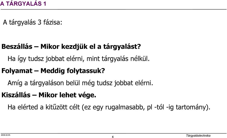 Folyamat Meddig folytassuk? Amíg a tárgyaláson belül még tudsz jobbat elérni.
