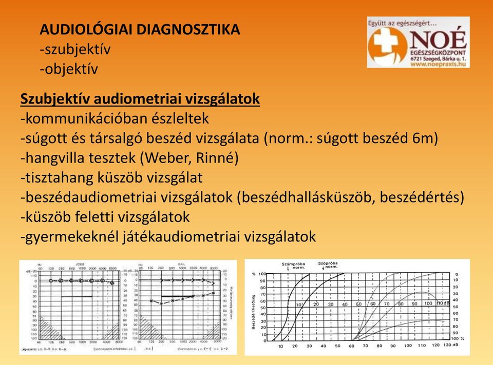 : súgott beszéd 6m) -hangvilla tesztek (Weber, Rinné) -tisztahang küszöb vizsgálat