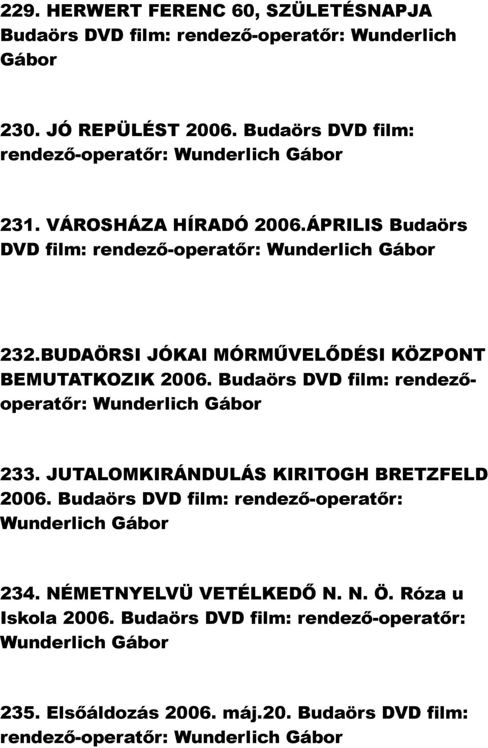 Budaörs DVD film: rendezőoperatőr: 233. JUTALOMKIRÁNDULÁS KIRITOGH BRETZFELD 2006. Budaörs DVD film: rendező-operatőr: 234.