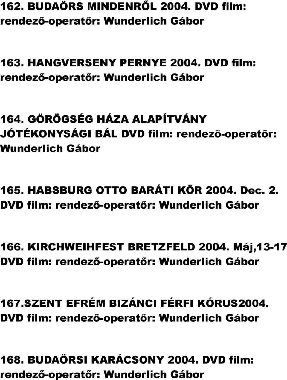 HABSBURG OTTO BARÁTI KÖR 2004. Dec. 2. DVD film: rendező-operatőr: 166. KIRCHWEIHFEST BRETZFELD 2004.